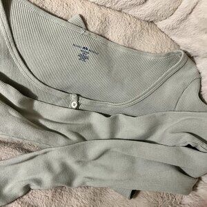 Brandy Melville Sage Green Zelly Ribbed Long Sleeve Top